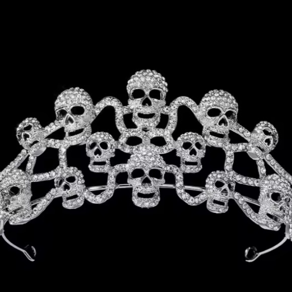 Silver Rhinestone Skull Crown Jewelry for Women Cospaly Princess Tiaras - Picture 1 of 12